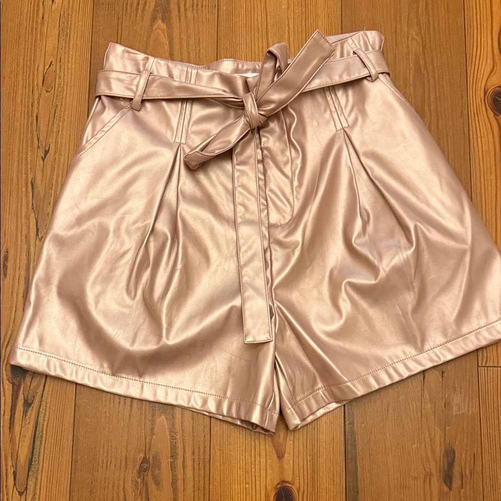 Elegant Women's Metallic Shorts, Rose Gold